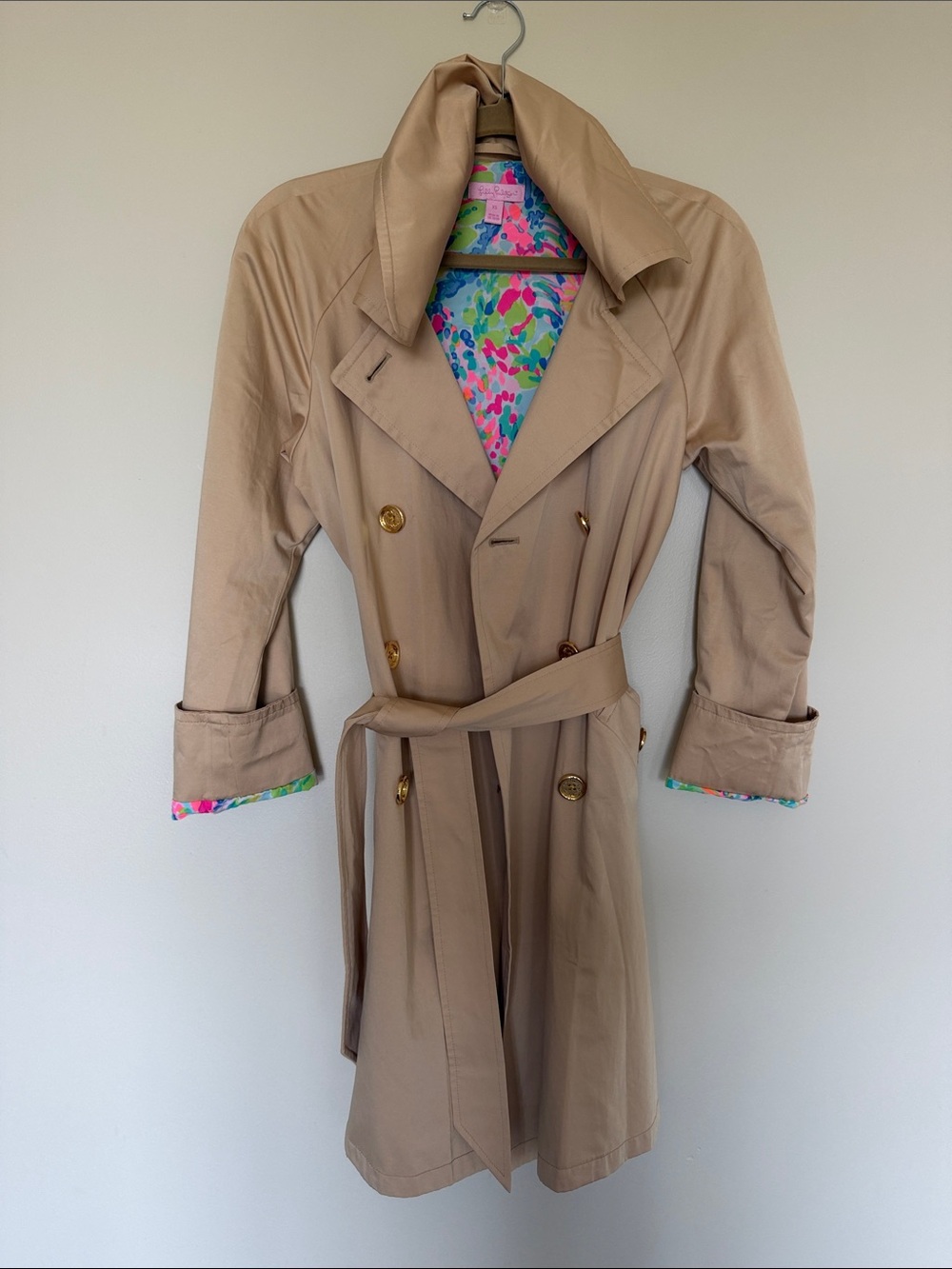 Lilly Pulitzer Beige Trench Coat with Removable Belt ~ Size XS
